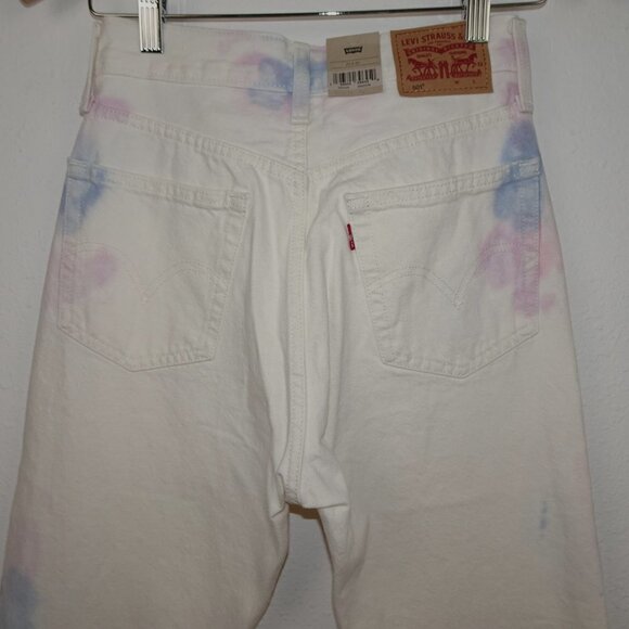 Levi's 501 Jeans Women's Size 25x30 White Tie Dye Denim Button Fly - Picture 6 of 12